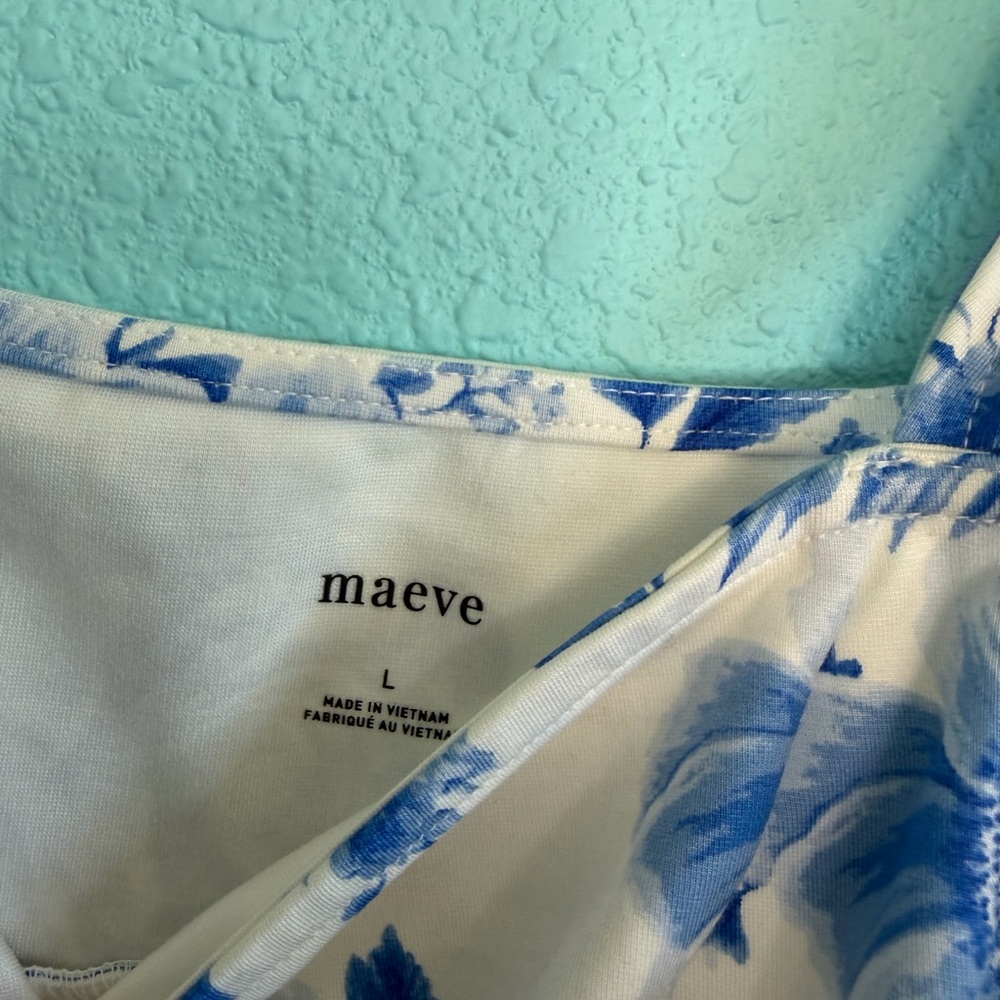🏷️ NWT - ANTHROPOLOGIE Maeve Blue Floral Square-Neck Peplum Tank Top in Sz LARGE - Picture 7 of 7